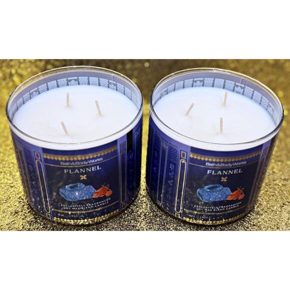 Lot of 2 Bath & Body Works Flannel Large 3-Wick Scented Candle 14.5oz - Picture 5 of 6
